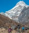 Iconic Beautiful pyramid of high Mountain and Hikers walking