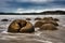 The iconic boulders sitting on Moeraki beach