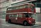 Iconic British double decker Routemaster red bus in London.