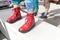 Iconic British fashion Dr Martens red boots