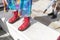 Iconic British fashion Dr Martens red boots