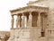 Iconic Caryatid Porch of the Erechtheum Ancient Greek Temple on the Acropolis of Athens, Greece