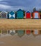 The iconic colorful beach huts on Brighton Beach in Melbourne