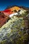 Iconic colorful rainbow volcanic mount Brennisteinsalda Sulphur Wave in Landmannalaugar mountain region in Iceland, summer