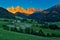 Iconic Dolomites mountain landscape in Santa Maddalena, Funes valley, Italy