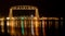 The iconic Duluth Minnesota Aerial Lift Bridge with reflections on calm harbor waters