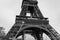 Iconic Eiffel Tower in Paris, France, in black and white