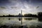 Iconic floating mosque at Terengganu, Malaysia with reflection on the lake