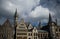 Iconic gothic architecture in Ghent, Belgium Downtown- Saint Nicholas\\\' Church and Graslei buildings