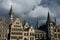 Iconic gothic architecture in Ghent, Belgium Downtown- Saint Nicholas\\\' Church and Graslei buildings