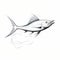 Iconic Grisaille Marlin Fish Drawing On White Background