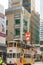 Iconic Hong Kong double-decker tram in downtown Hong Kong