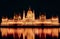 Iconic Hungarian Parliament Building in Budapest is Illuminated at night