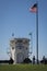 Iconic Laguna Beach lifeguard tower on a sunny winter day