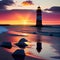 Iconic lighthouse and colorful ocean view at sunset made