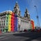 Iconic Liver Building in rainbow colours. Generative AI