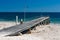 The iconic Normanville jetty with no people and blue skies on a bright sunny day on the Fleurieu Peninsula South Australia on 20th