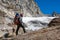 Iconic Portrait of Nepalese Mountain Guide staying and looking up