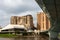 The iconic river torrens foot bridge and the golden new adelaide casino hotel in south australia on the 3rd June 2020