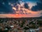 Iconic scenery over the old historical town of Areopoli Lakonia  Greece against a dramatic sunset sky