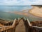 The iconic stairs at Southport Port Noarlunga and the Onkaparinga river mouth on 30th March 2020 in South Australia