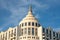 Iconic tops of Miami Beach historic deco hotels on blue sky