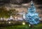 The iconic Tower Bridge in winter time with a christmas tree