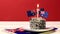 Iconic traditional Australian party food, Lamington cakes on a red, white and blue background