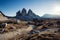 The iconic Tre Cime in Italian Dolomites on sunny day