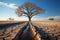 Iconic tree on cracked soil embodies climate crisis, global warming induced water scarcity