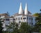 Iconic twin conical chimneys of the National Palace of Sintra in Sintra, Portugal.