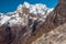 Iconic View of high Mountains and Person staying on rocky Cliff