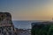 Iconic view of from the Methoni Castle towards the Ionian sea at sunset. Methoni castle is the biggest and largest in