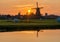 Iconic windmill sunset in Zaanse Schans