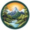 Iconographic Symbolism: A Majestic Cartoon Illustration Of Mountains With Waterfall