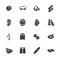 Icons of accessories for swimming and water sports in glyph style