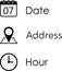 Icons of address, date and hour as set of reminder icons