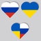 Icons Against the War. Illustration with flags of two countries in the shape of hearts, Russia and Ukraine.Vector