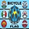 Icons bicycle helmets and flags countries