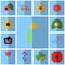 Icons blue, shadow, square, . Icon set floret. Icon tulip, yellow,