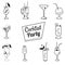 Icons cocktails cartoon style,drinks menu, cafes, restaurants