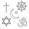 Icons denoting different religious symbols. Vector Illustration