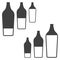 Icons filling bottles with liquid. Two variants of execution. Vector on white background.
