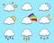 Icons flat cloud set for your design on blue background. weather forecast. vector illustration