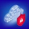 Icons in glowing cyber cloud