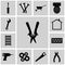 Icons gray, square, / Vector secateurs, / Icons set instrument