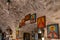 Icons hang on the walls in the courtyard of the Monastery Deir Hijleh - Monastery of Gerasim of Jordan, in the Palestinian