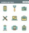 Icons line set premium quality of basic business essential tools, office equipment. Modern pictogram collection flat design