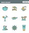 Icons line set premium quality of beach holiday diving travel worldwide nature vacation. Modern pictogram collection flat design