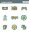 Icons line set premium quality of classic game objects, mobile gaming elements. Modern pictogram collection flat design style